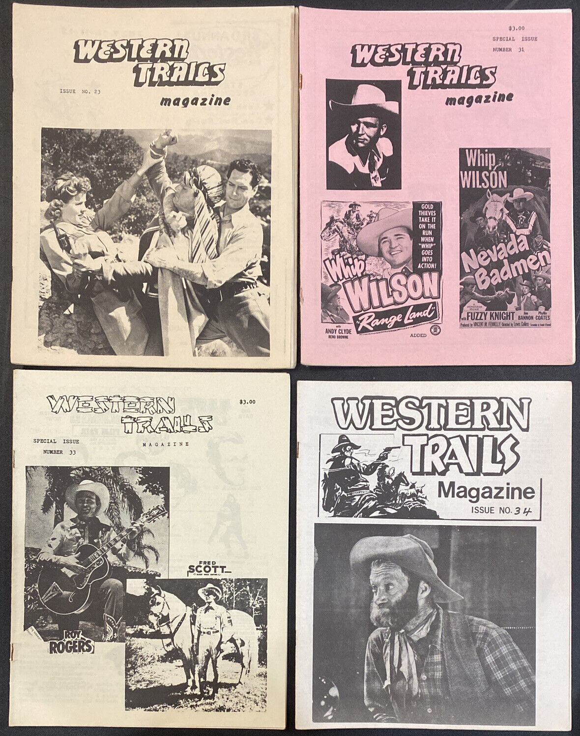 WESTERN TRAILS MAGAZINE #23 31 33 34 4 MAGAZINE LOT WHIP WILSON COWBOY HEROES