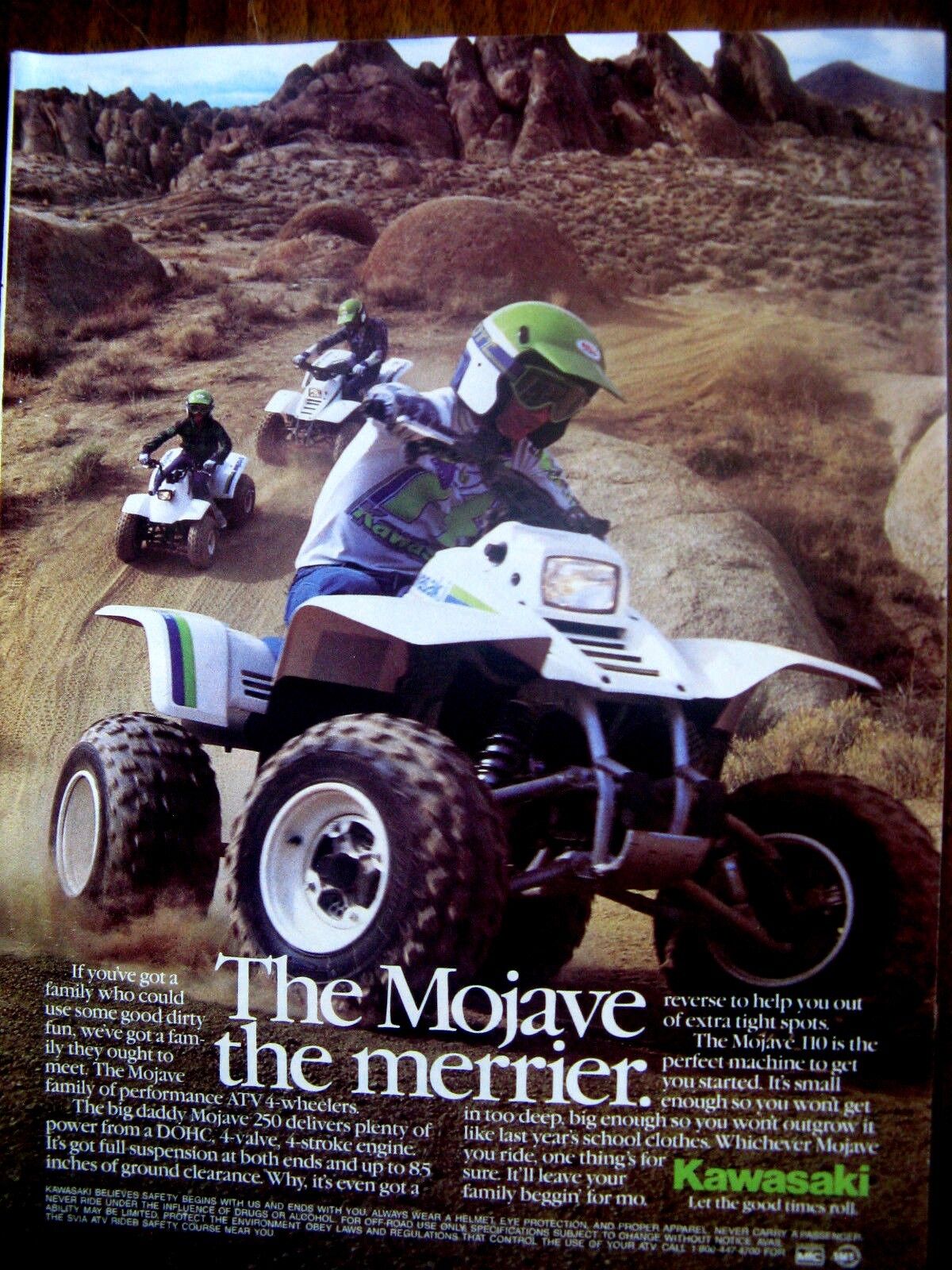 1987 Kawasaki Mojave 250 ATV Vintage Original Print Ad 8.5 x 11