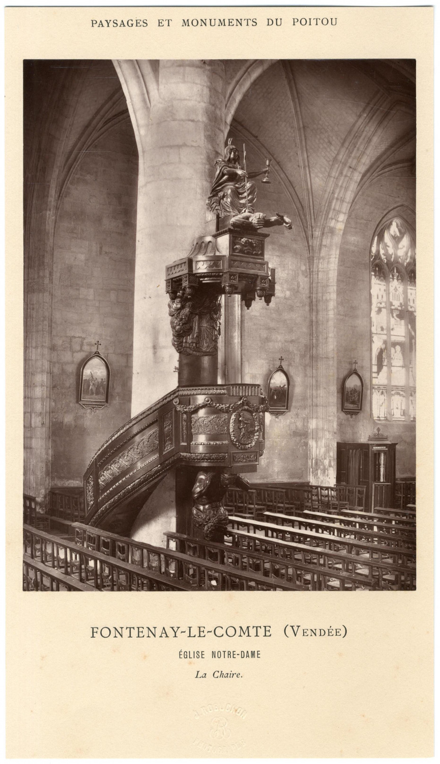 France, Fontenay-le-Comte, Notre-Dame Church, Vintage Albumen Chair 