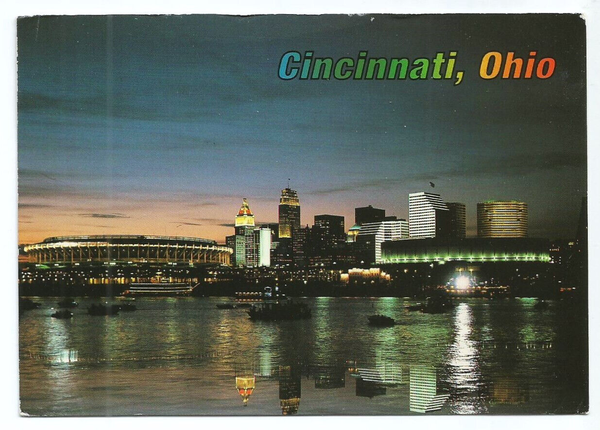 Cincinnati Ohio OH Postcard Skyline Evening Souvenir