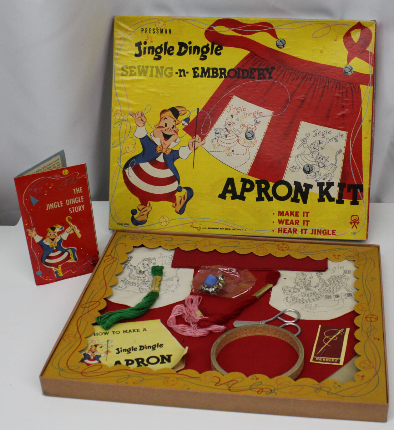 Vtg Jingle Dingle Sewing N Embroidery Apron Kit Complete Pristine Leon Jason 