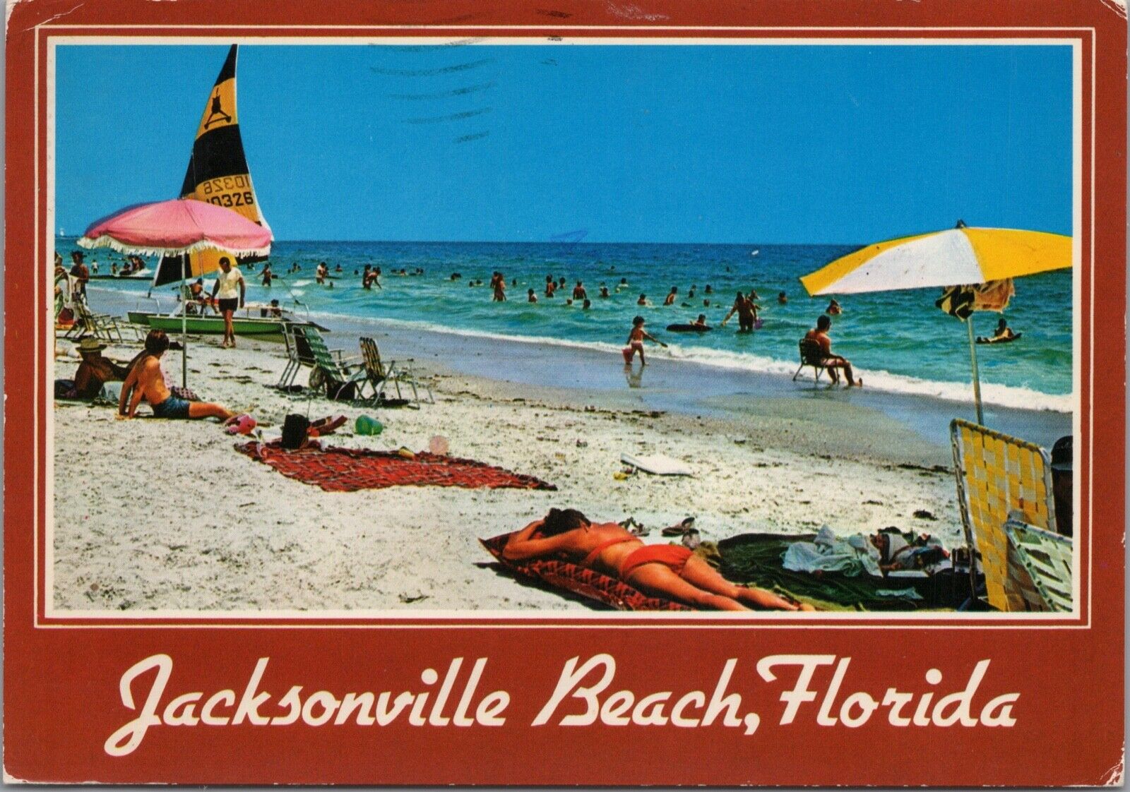 Postcard c1985 Jacksonville s Beach Florida Beach  Sunbathing