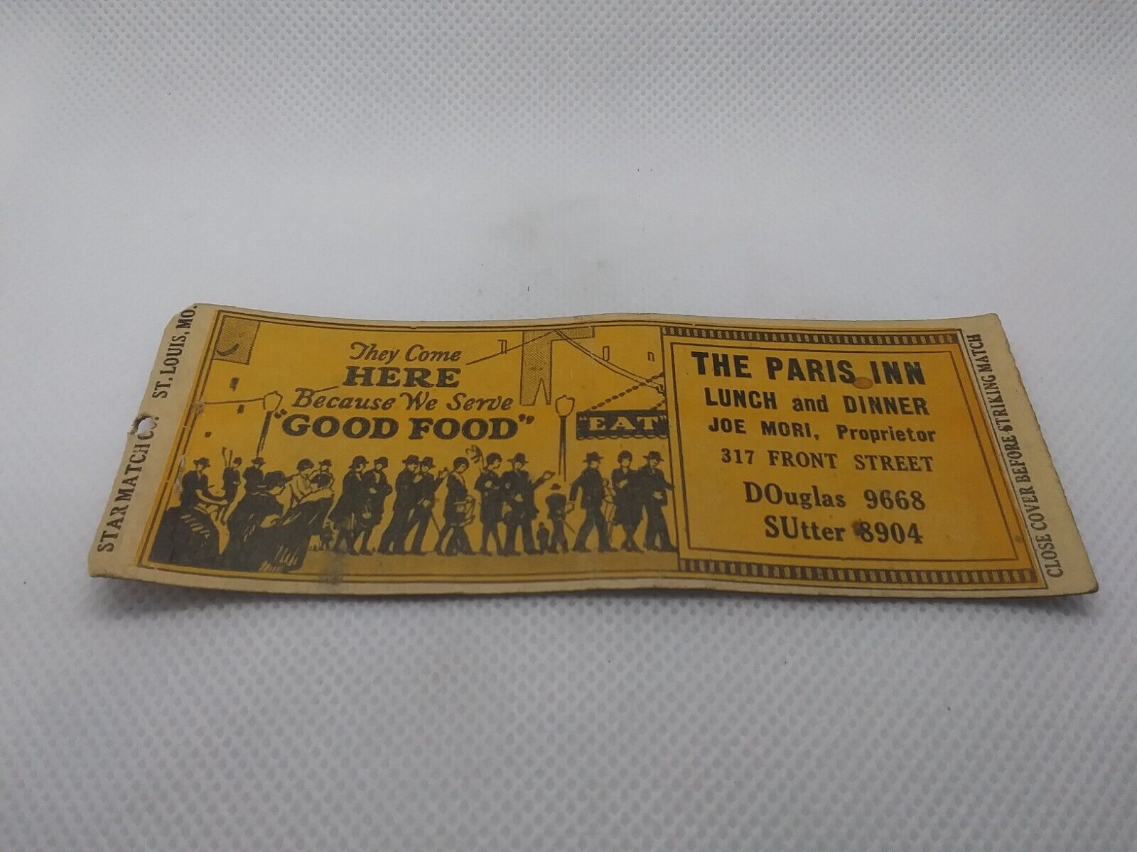 Vintage The Paris Inn They Come Here Because We Serve Good Food Matchbook