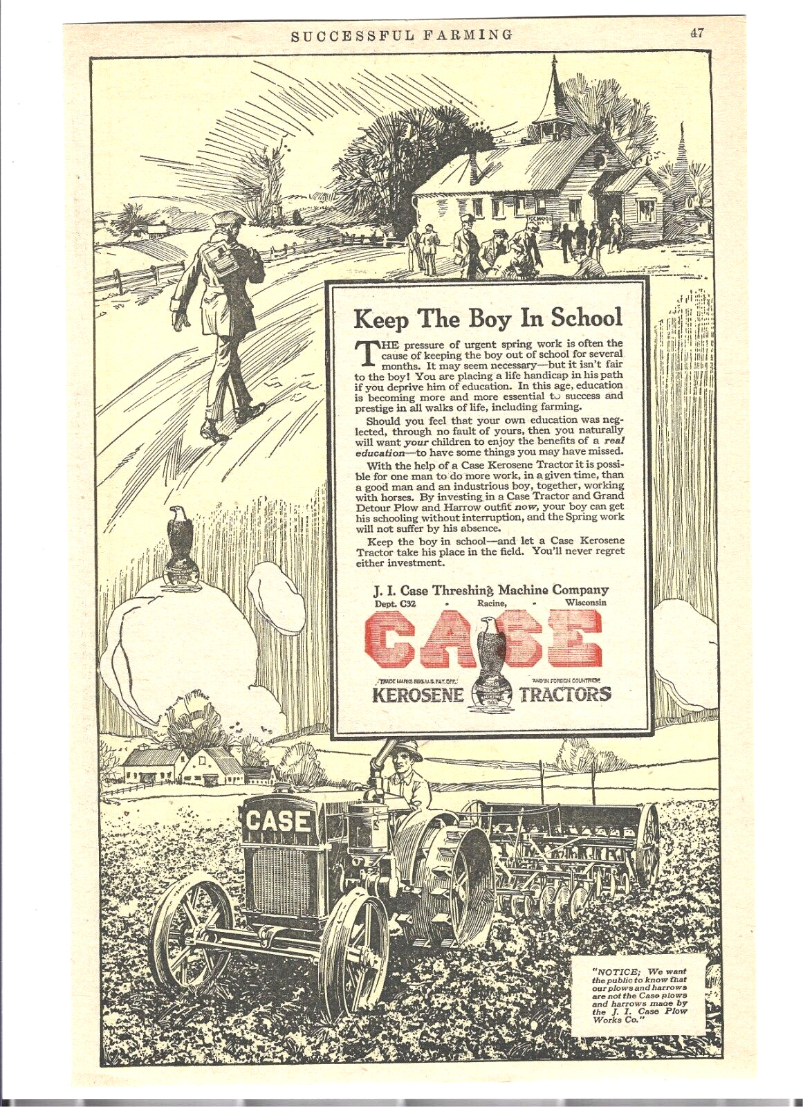 Vint. 1921 Ad CASE KEROSENE TRACTORS \