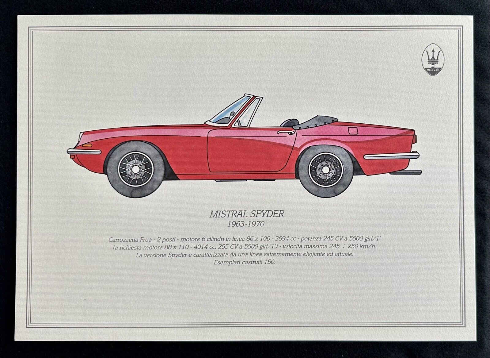 MASERATI Mistral Spyder Car 1963-1970 Technical Art Print Specs Italian