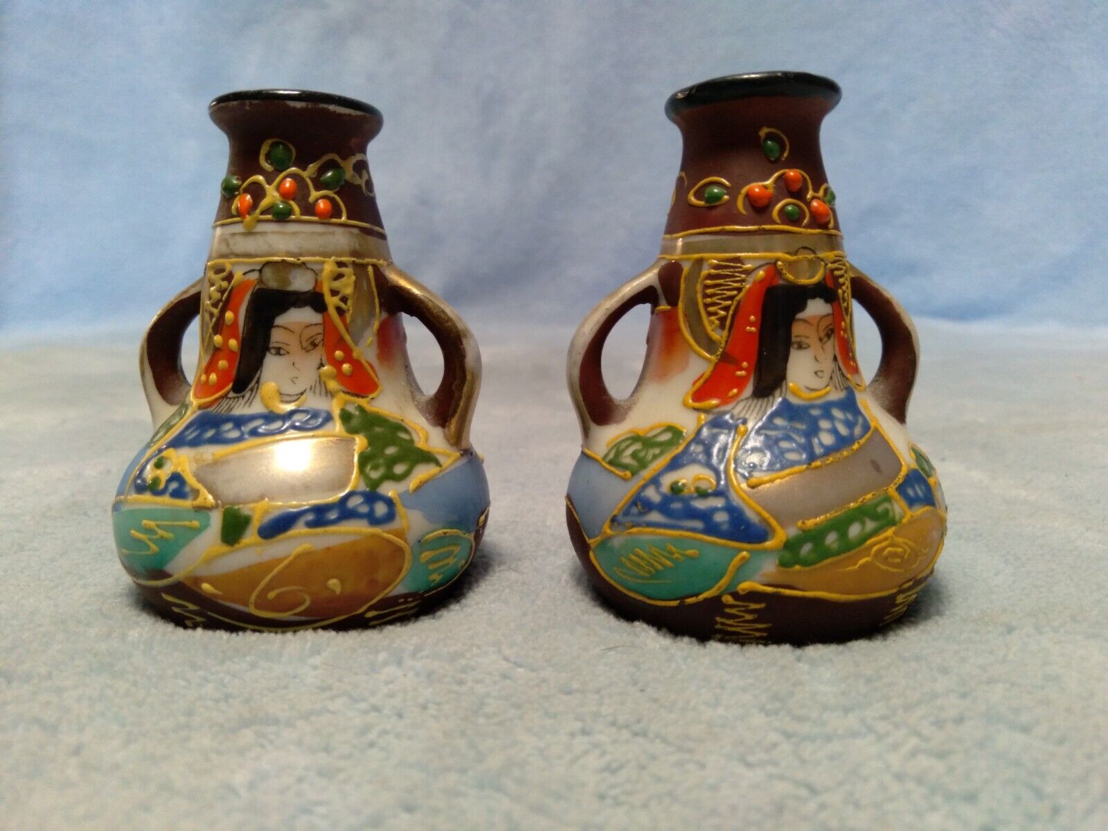 Gold Castle Japanese Miniature Chikusa Vases set of 2 Identical 