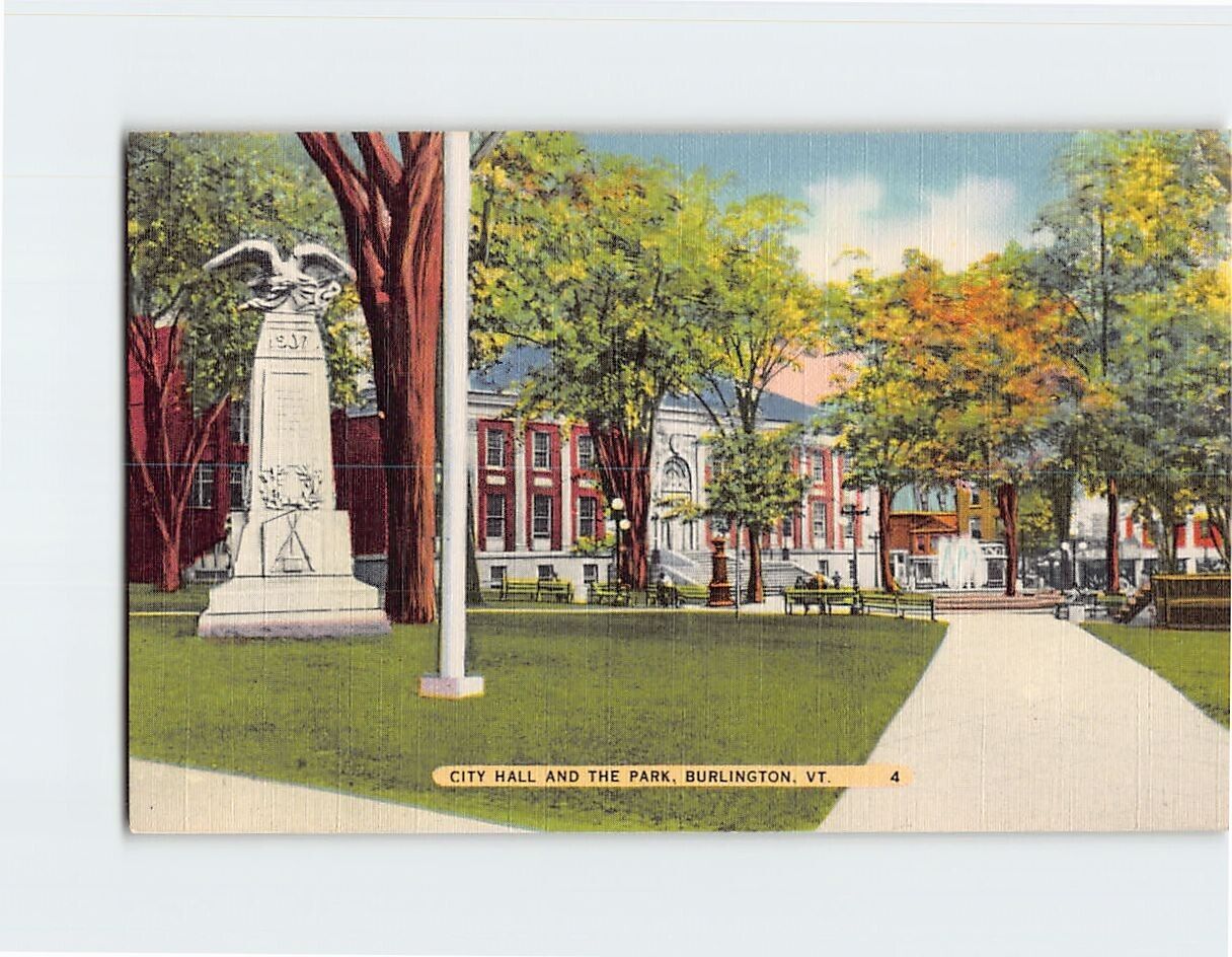 Postcard City Hall and the Park Burlington Vermont USA