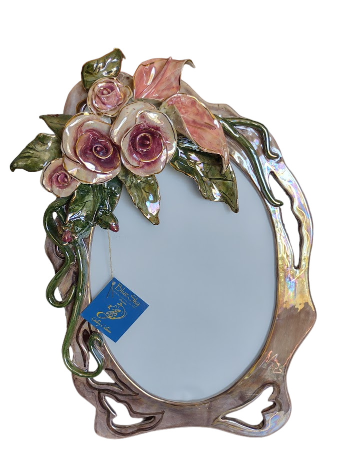 Vintage 2001 Blue Sky Clayworks Gallery Collection Rose & Lily Mirror/Frame NEW