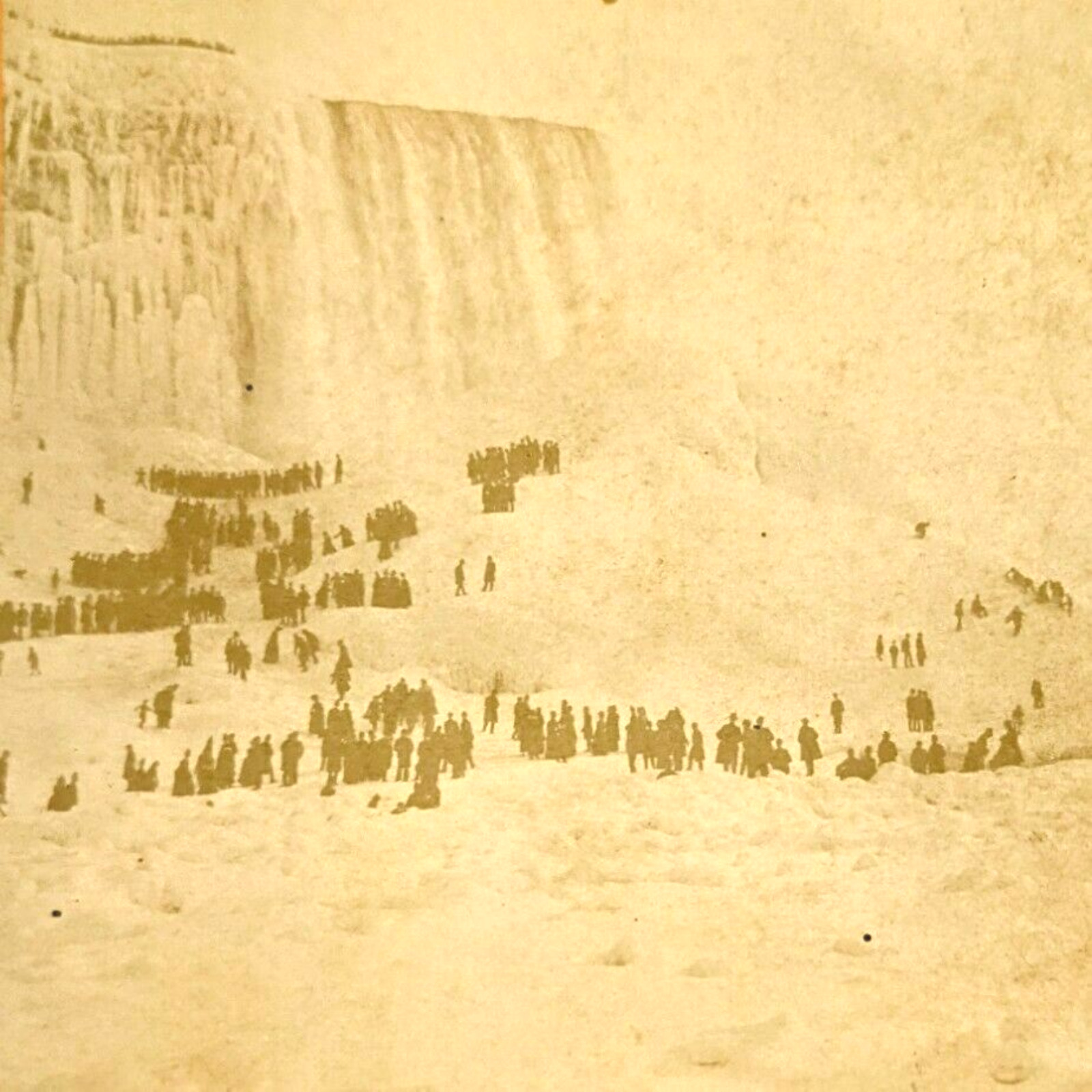 Niagara Falls Waterfalls Stereoview Victorian Crowds Ice Skating Playing on Snow