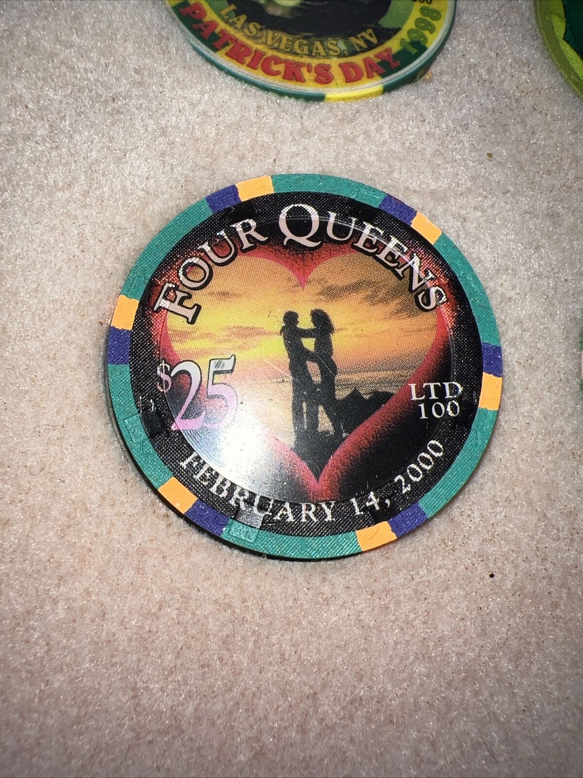 $25 Four Queens Valentines Day Las Vegas Nevada  casino chip - Feb 2000