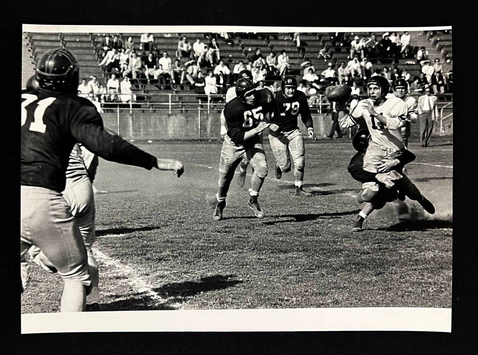 1950s Philadelphia PA High School Football Game Fumble Crowd Vintage Press Photo