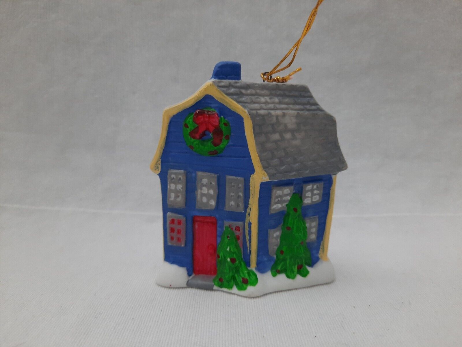 Adorable Porcelain Bisque Dutch Colonial House Christmas Ornament