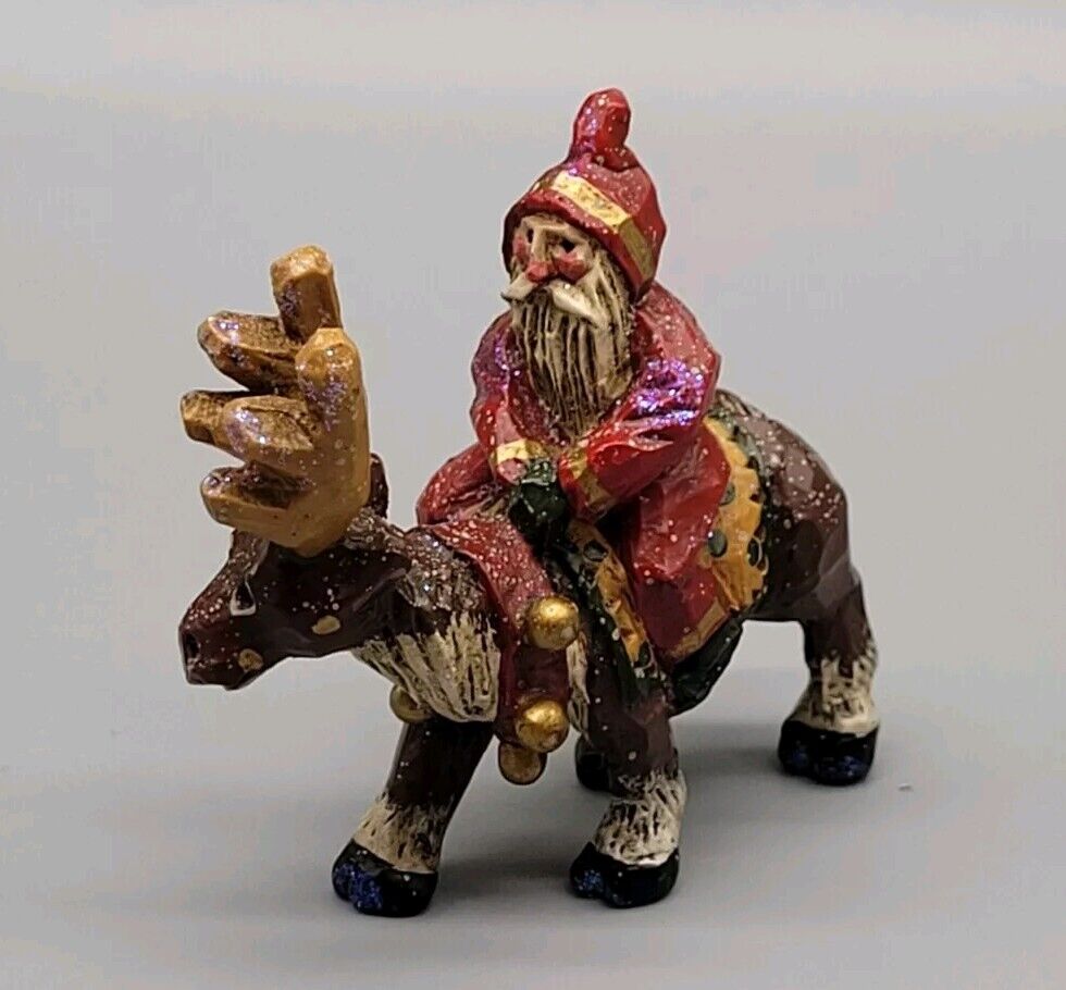 Pam Schifferl Santa Riding Reindeer Small Figurine Midwest of Cannon Falls