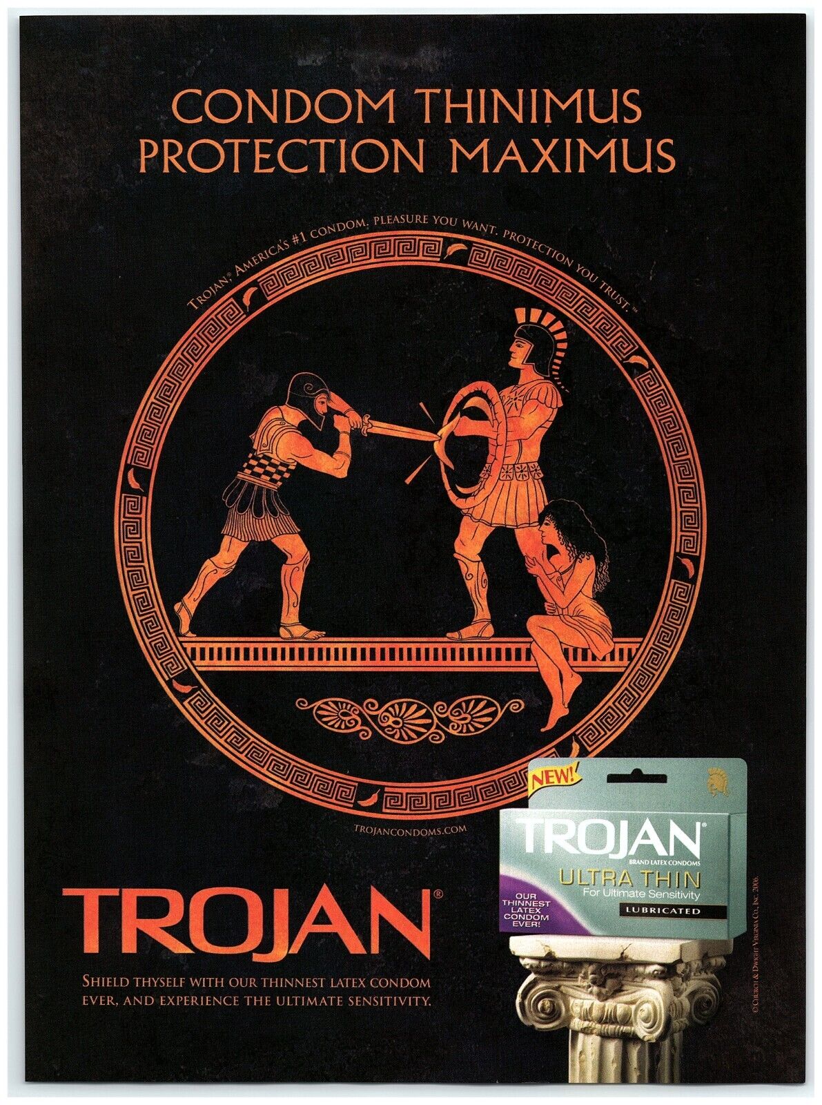 2006 Trojan Ultra Thin Print Ad, Condom Thinimus Protection Maximus Shield Sword