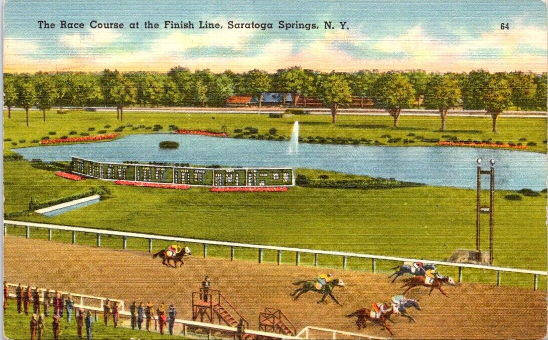 HORSERACING, Race Course at the Finish Line, SARATOGA SPRINGS, New York Postcard
