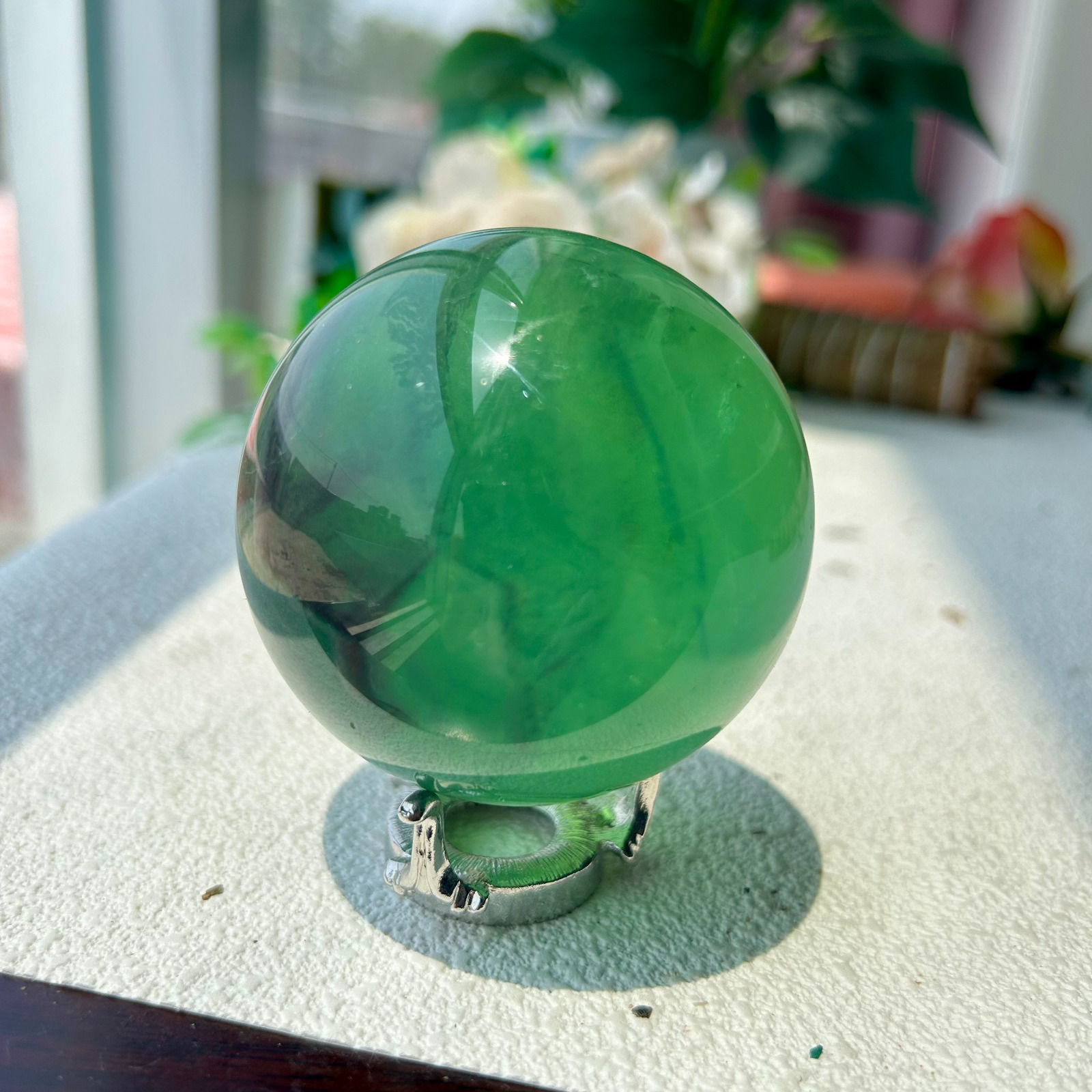 430g Rare Natural deep green fluorite sphere Quartz Crystal ball 10th 64mm