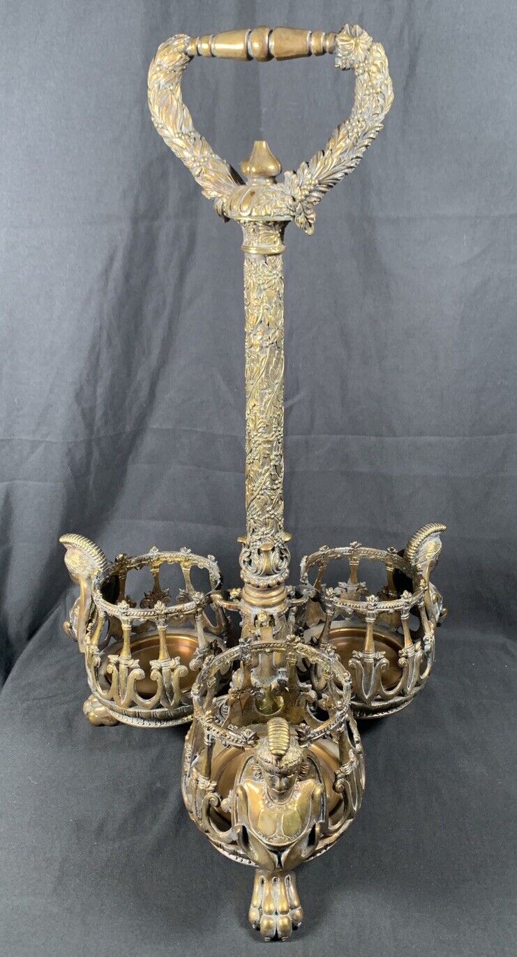 ✨Maitland Smith Rare Large Heavy Brass- Ornate Gladiators -3 arm- Footed- Handle