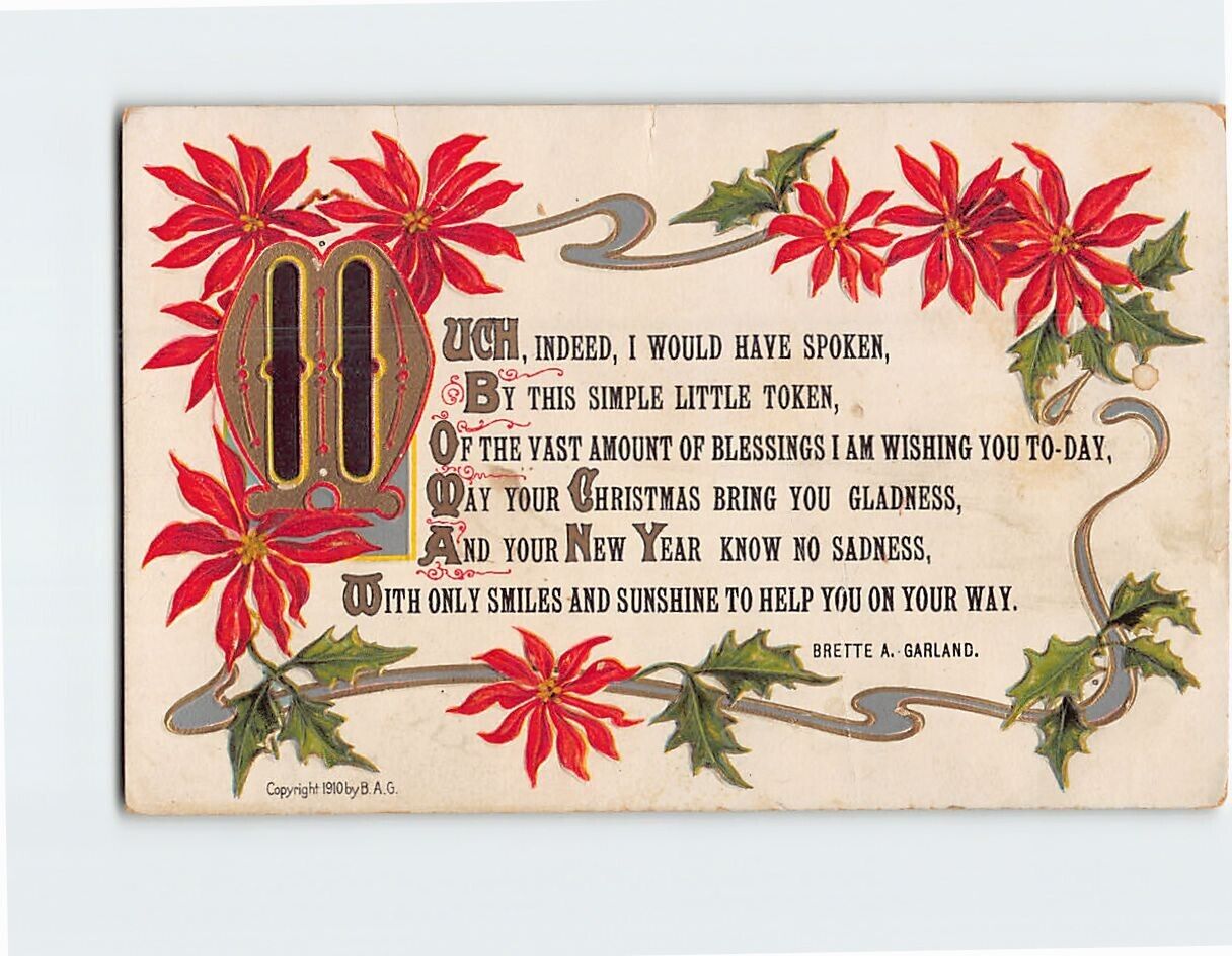 Postcard Embossed Flower Boarder & Poem Print