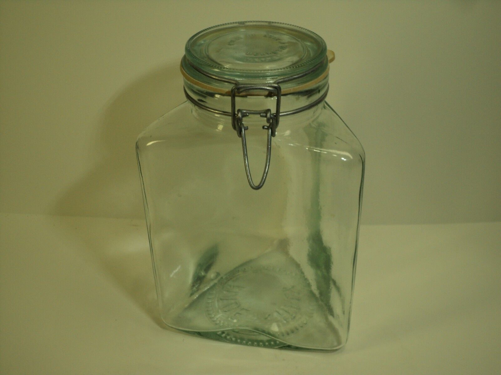 Vintage Triangle Shape, Lidded Canister, Jar. Clear Glass, Italy