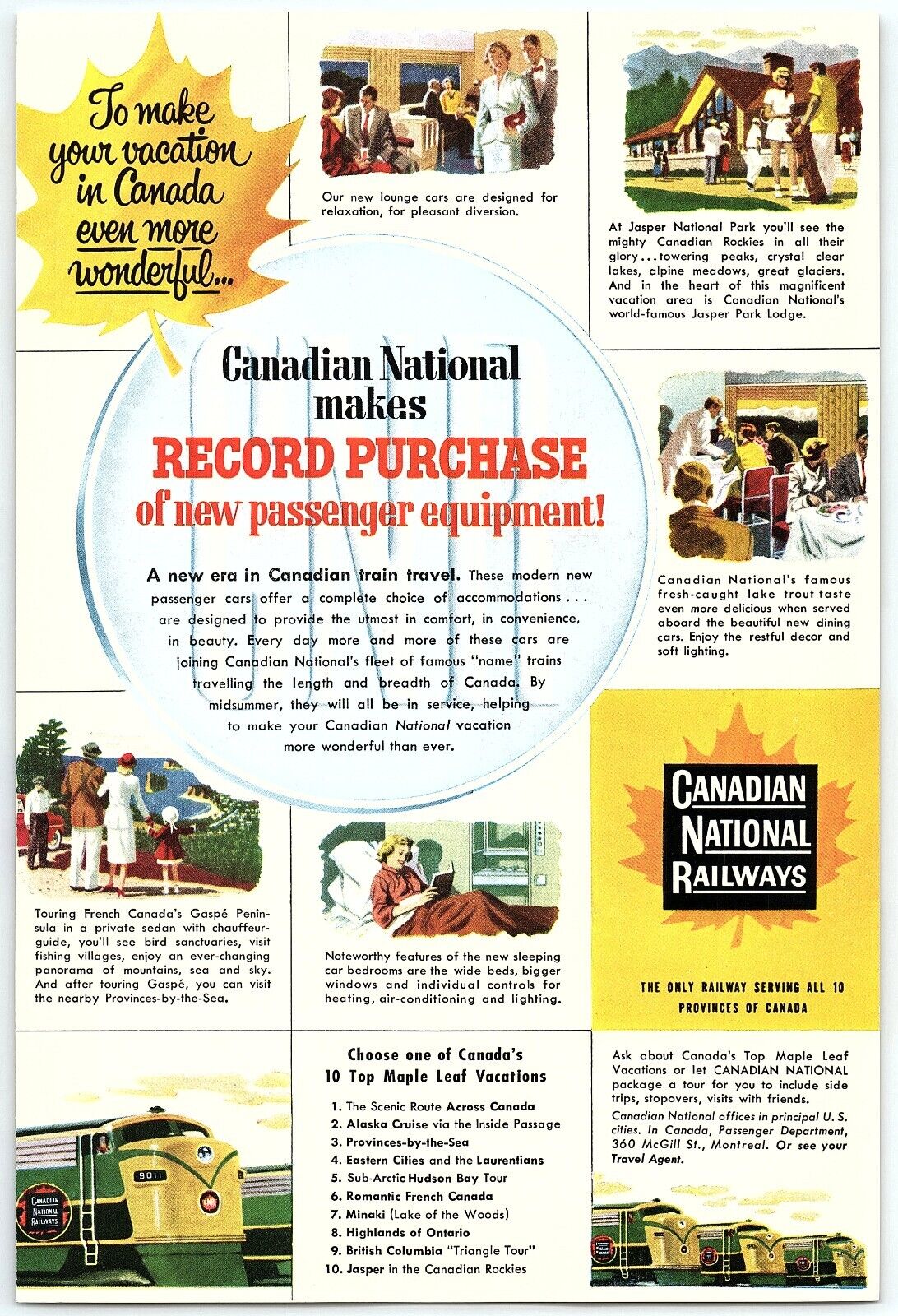 1940s CANADIAN NATIONAL RAILWAYS RECORD PURCHASE VACATION TRAVEL PRINT AD Z5980