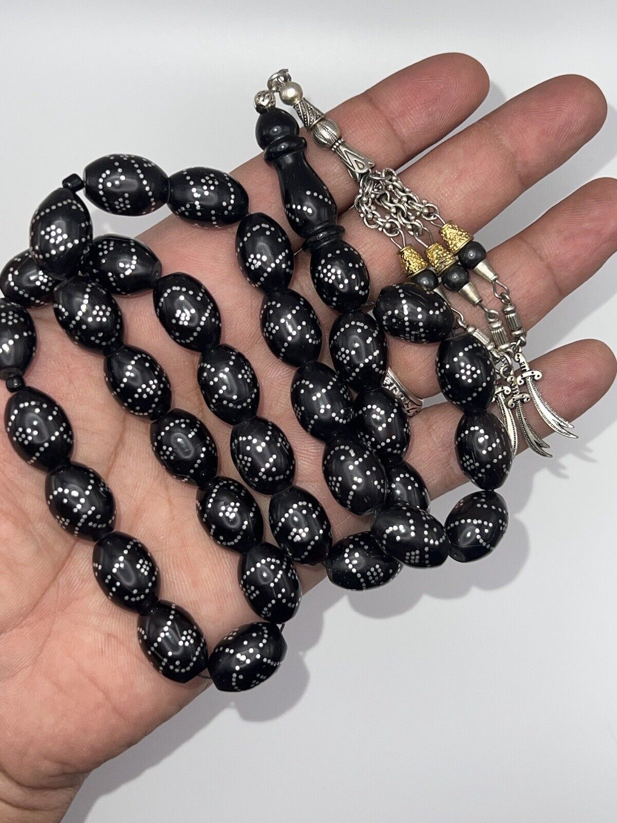 Kouk Misbaha Kuka Tasbih Rosary Inlaid Tin Prayer Beads سبحة كوك مطعم قصدير
