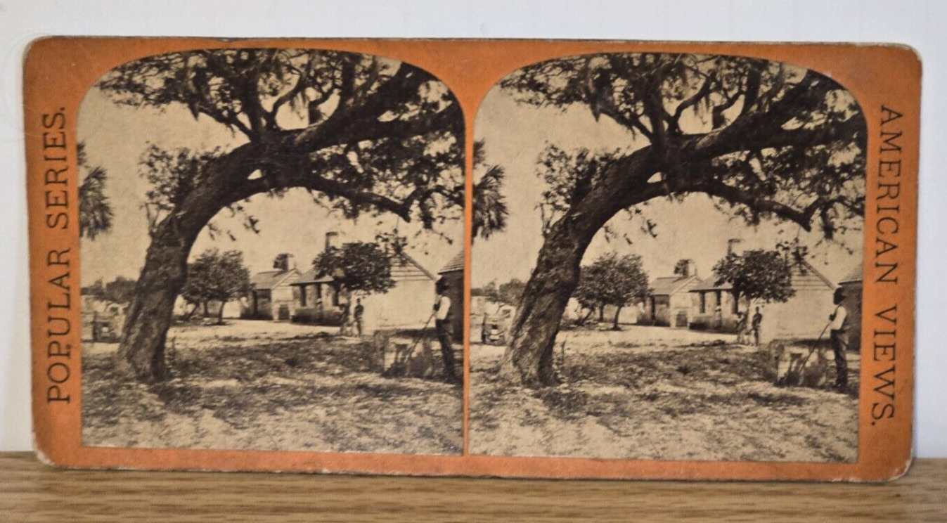 Rare Farm Workers Old Slave Quarters Fort George Island FL Stereoview Card Photo