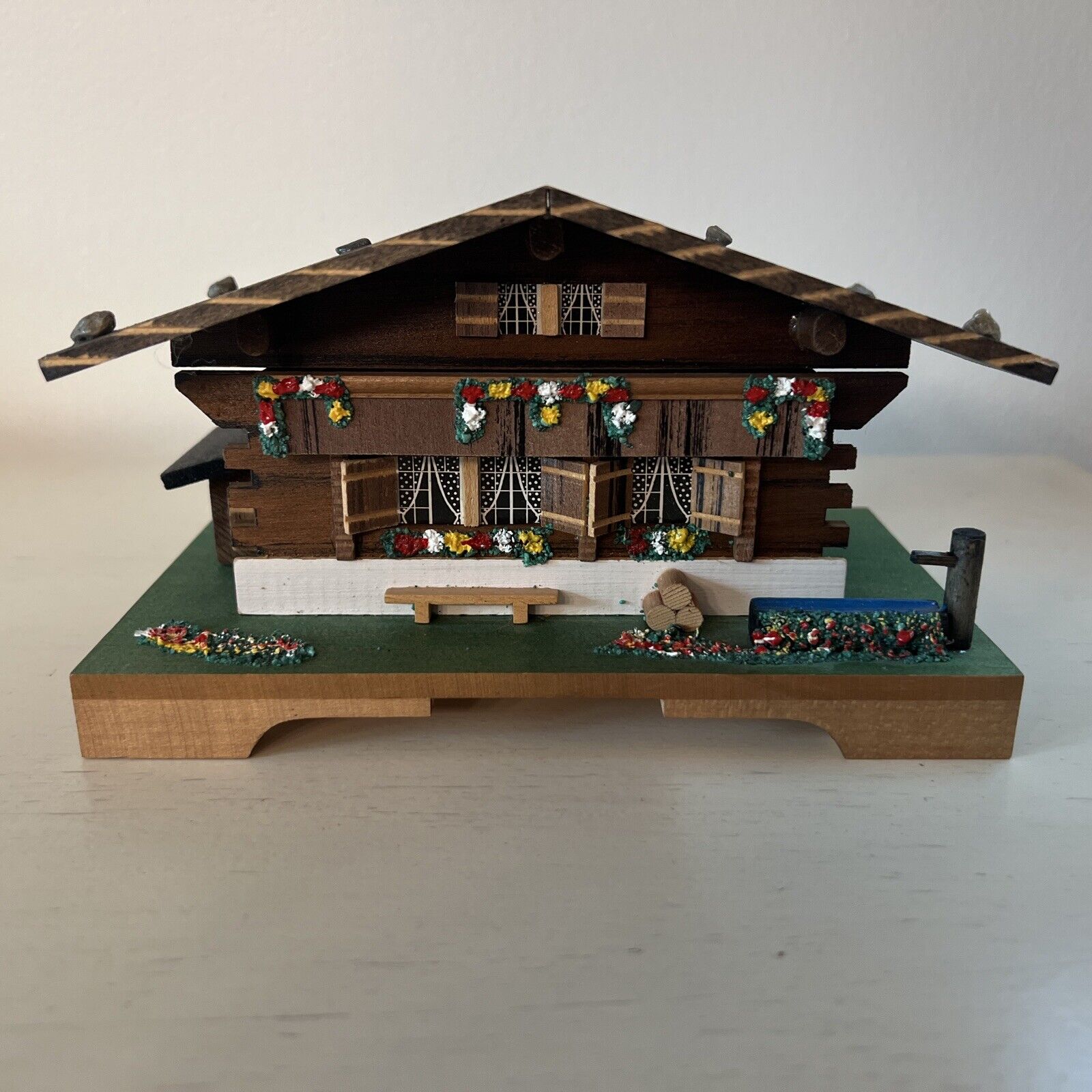 Vintage Swiss Musical Wooden Cabin Chalet Music Trinket Box Handmade