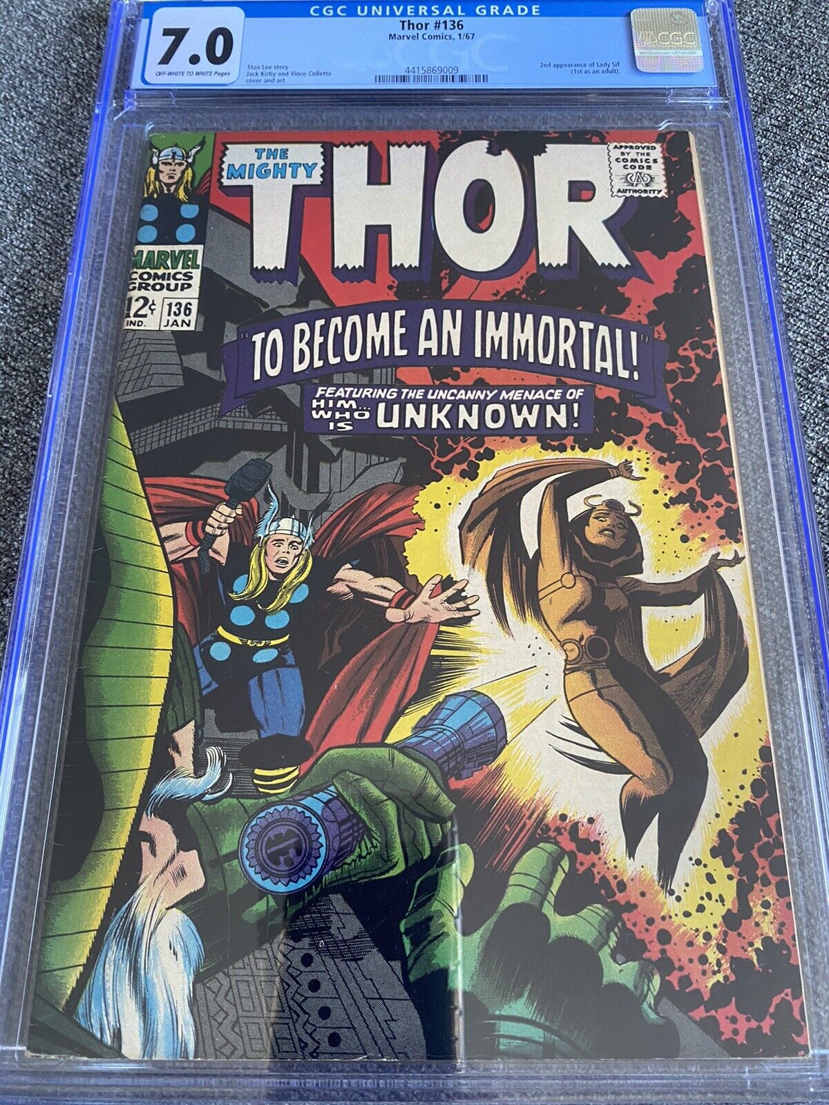 Thor 136🔥CGC 7.0🔥2nd App of LADY SIF (1st as Adult)🔥Classic Kirby Cover🔥