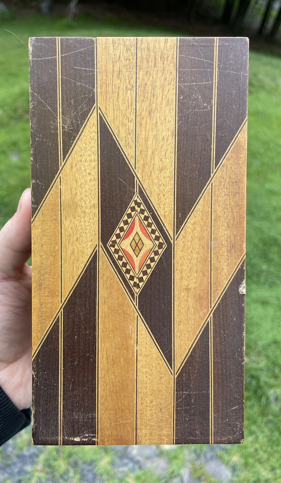 Antique - Vintage Inlaid Geometric Art Deco Wooden Hinged Box