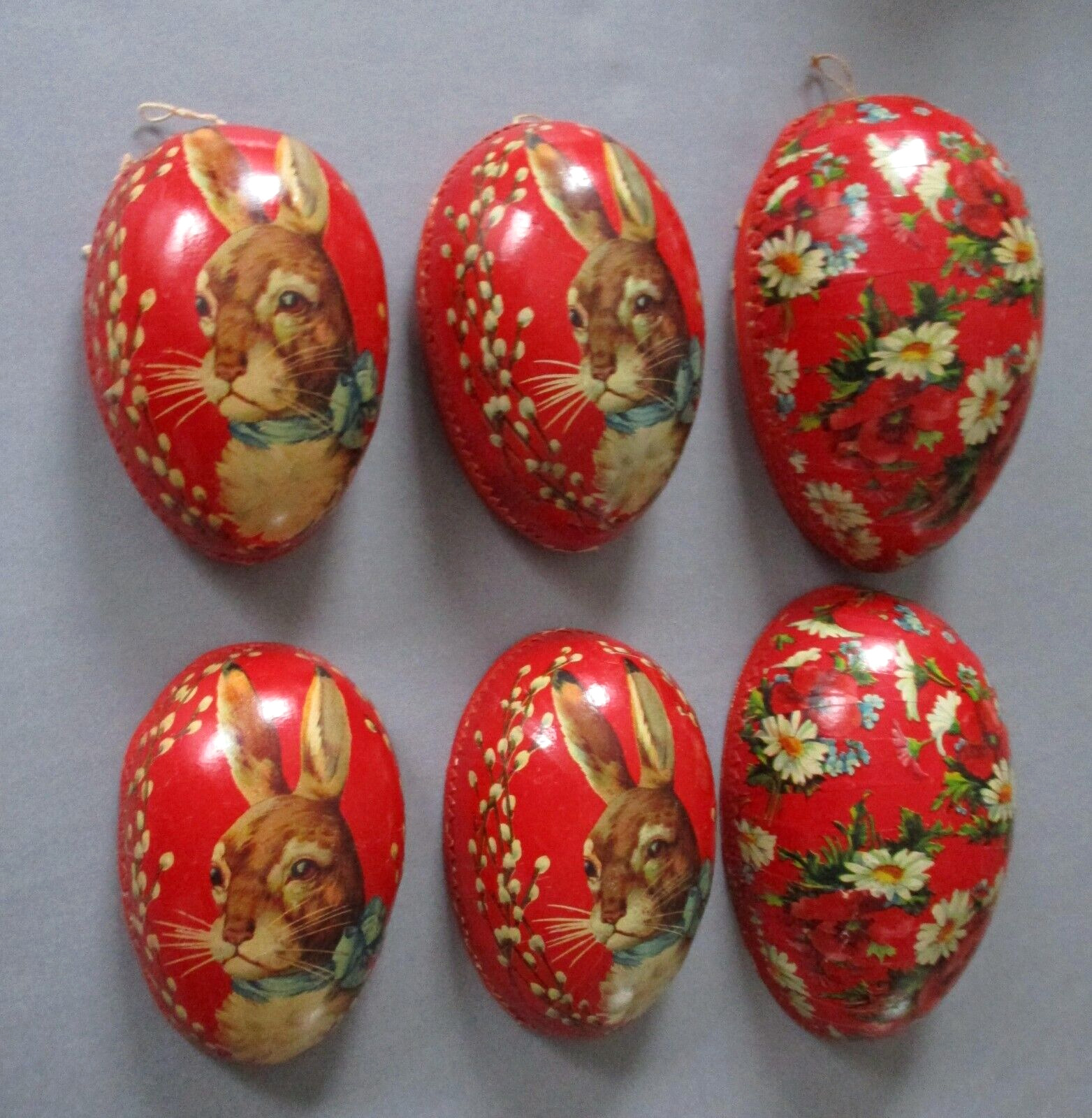 Antique Nesting Candy Container Eggs Set with Flowers & Rabbits ~ Germany