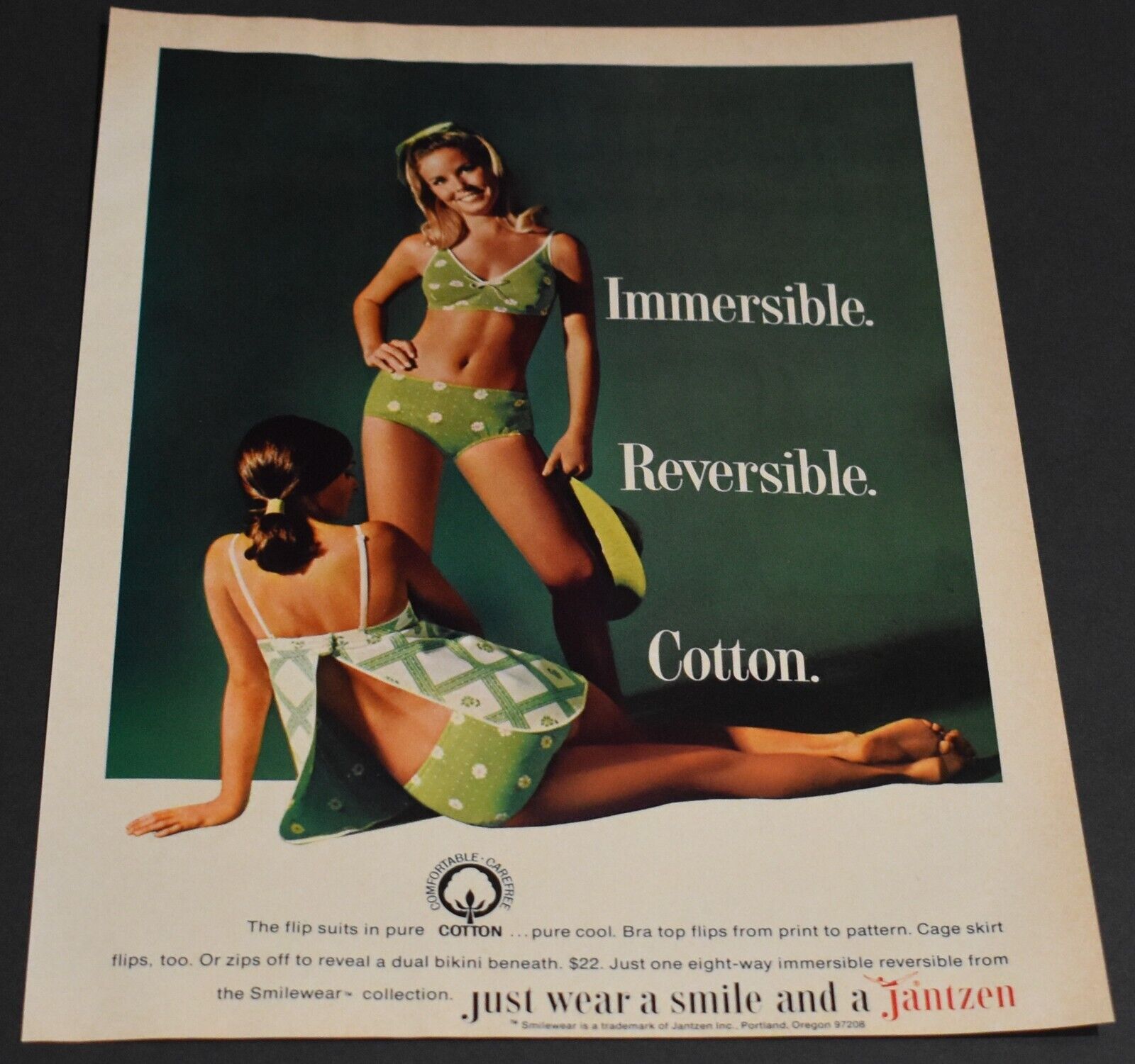 1969 Print Ad Jantzen Bikini Blonde Brunette Swimwear Pinup Lady Cotton Art Hair