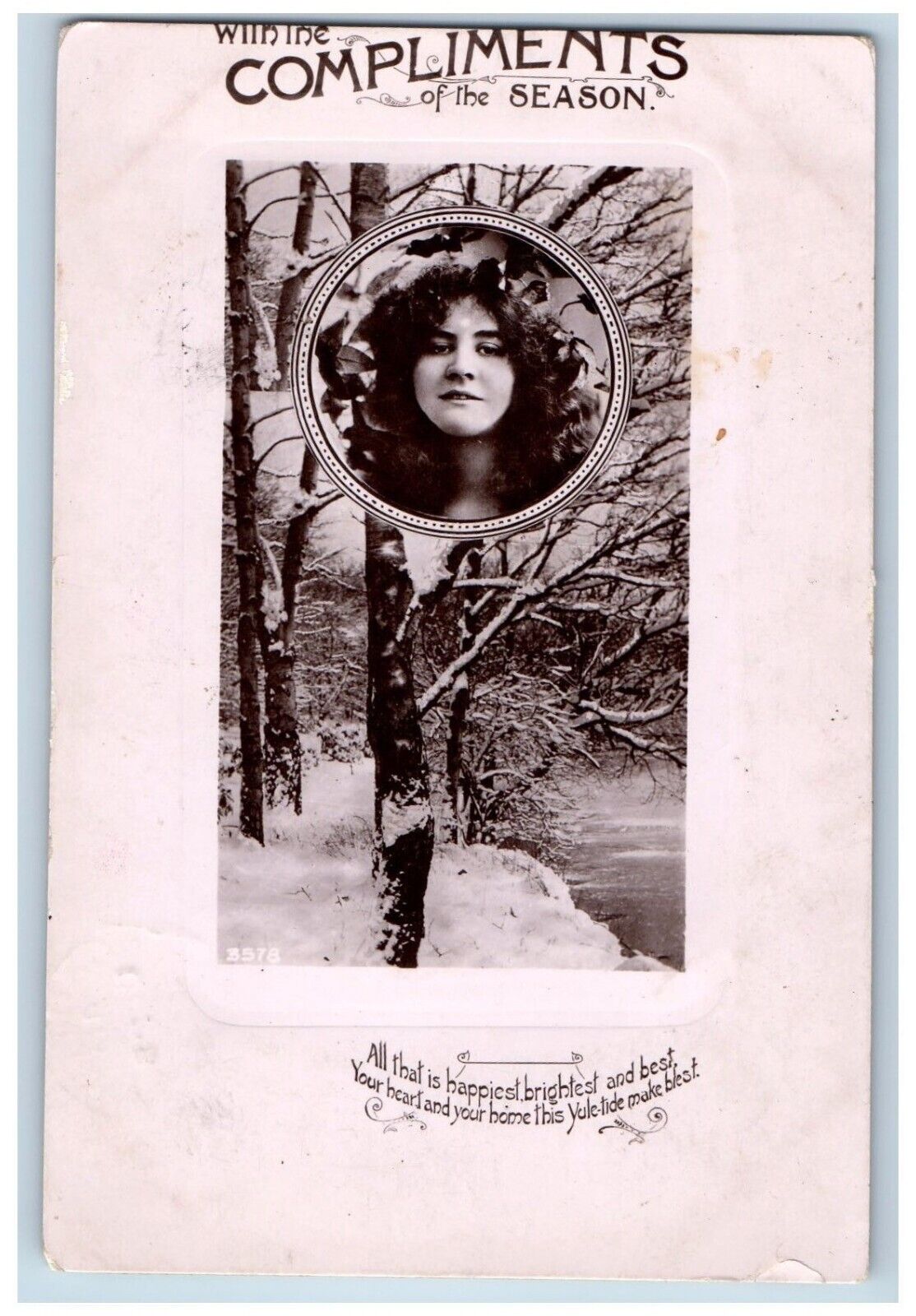 Woman Postcard RPPC Photo With The Compliments Of The Season 1920 Posted Antique