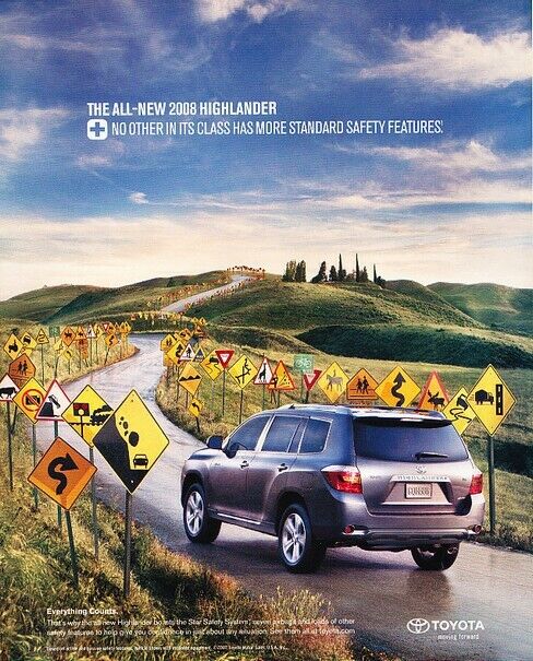 2008 Toyota Highlander Original Advertisement Print Art Car Ad K79