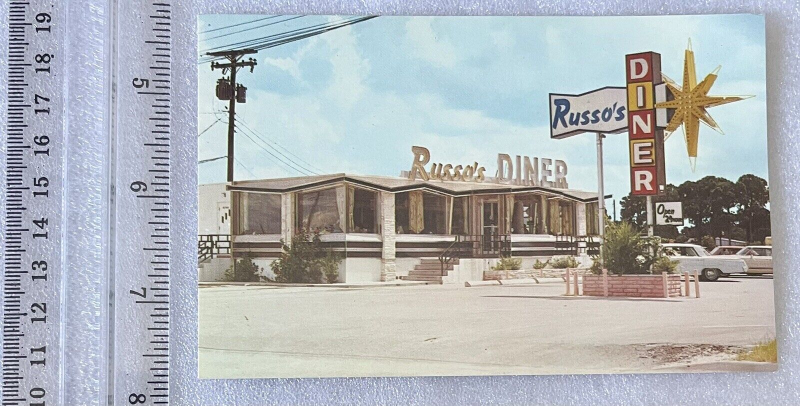 FL 1960’s FLORIDA ROADSIDE Russo’s Diner Restaurant in Sarasota, FLA - Cool Sign