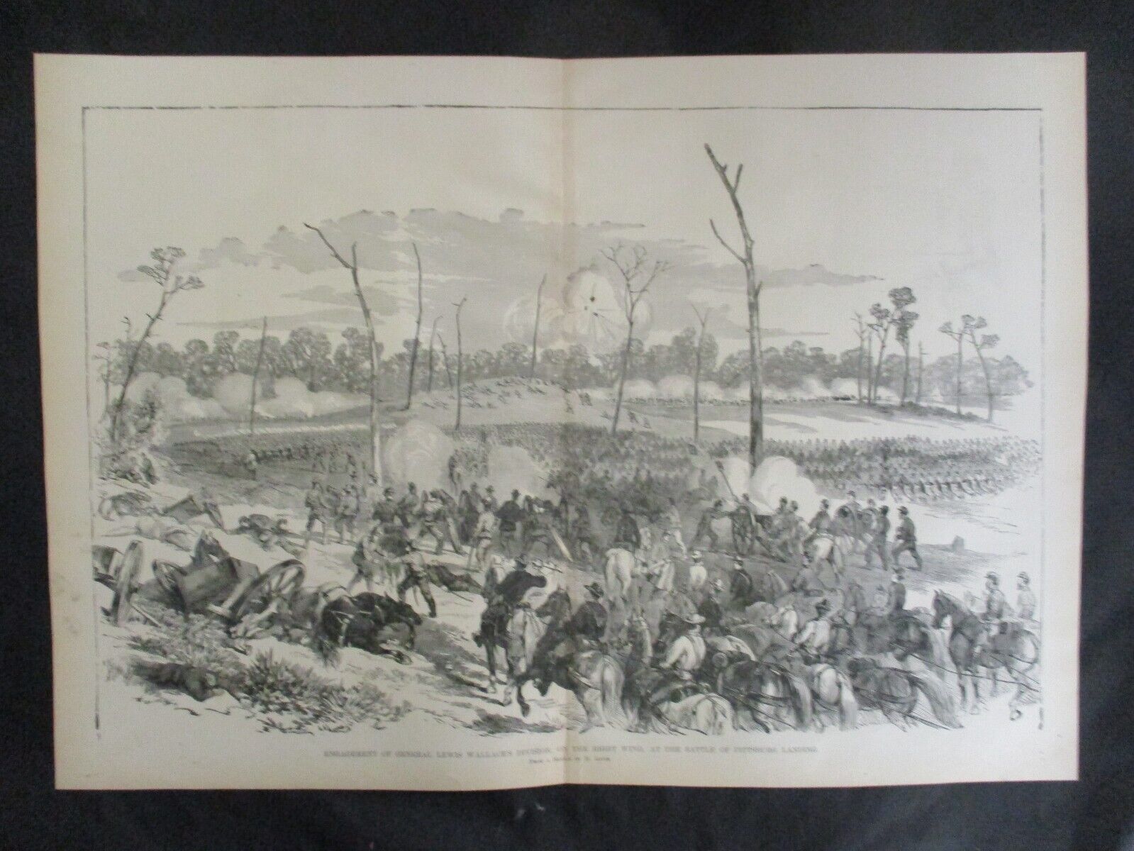 1885 Civil War Print - Battle of Shiloh, Tennessee, 1862, Wallace\'s Right Wing