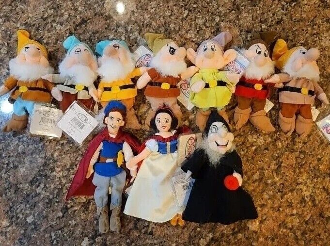 Disney SNOW WHITE SEVEN DWARFS Bean Bags ENTIRE SET OF 10 with Tags 