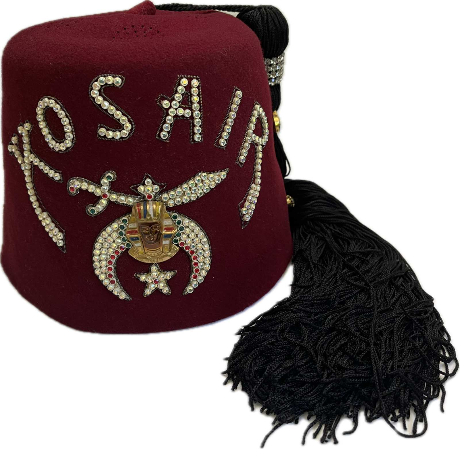 Vintage Masonic Kosair Scimitar Shriners Tassel Fez Hat Jeweled with Brooch