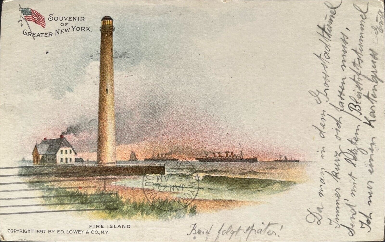 1897 New York PC Fire Island Lighthouse, Ed Lowey & Co.