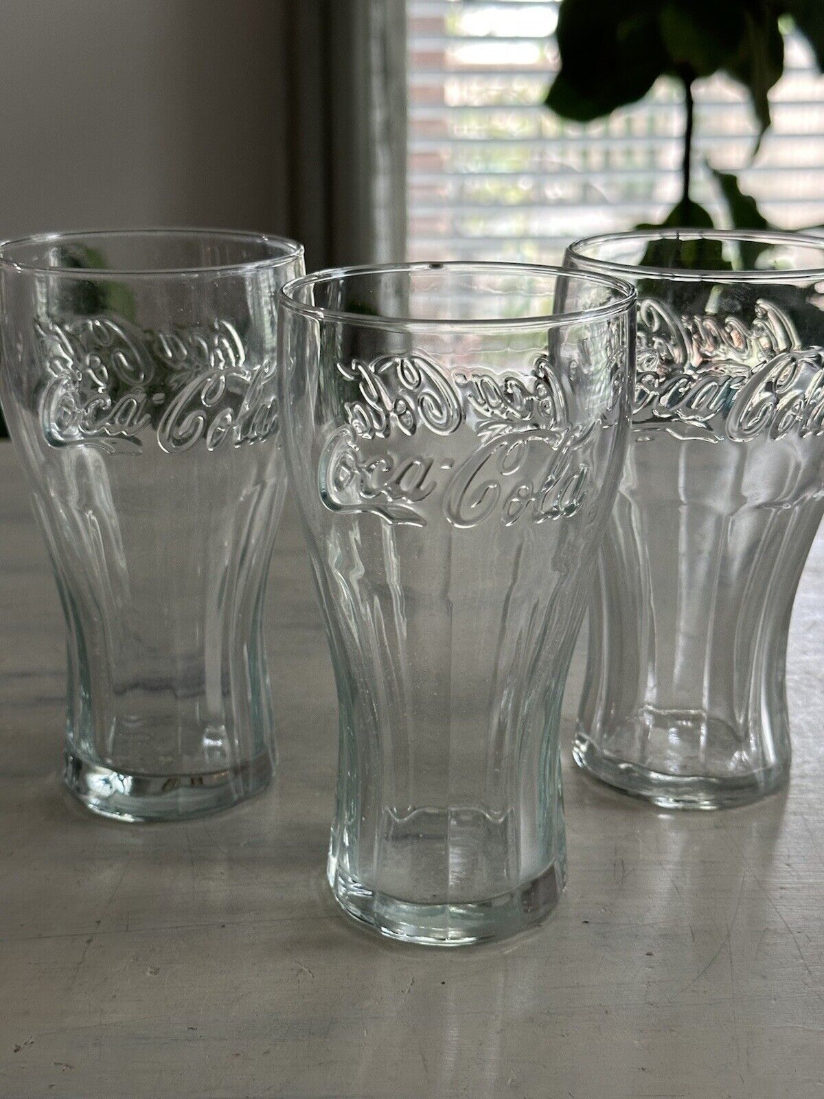 3 Vintage Coca-Cola Glasses Embossed Traditional Shape Clear Drinking Glasses