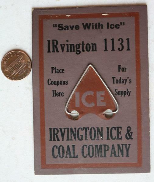 1920-30s Era Irvington Ice & Coal Indianapolis Indiana window coupon clip sign--