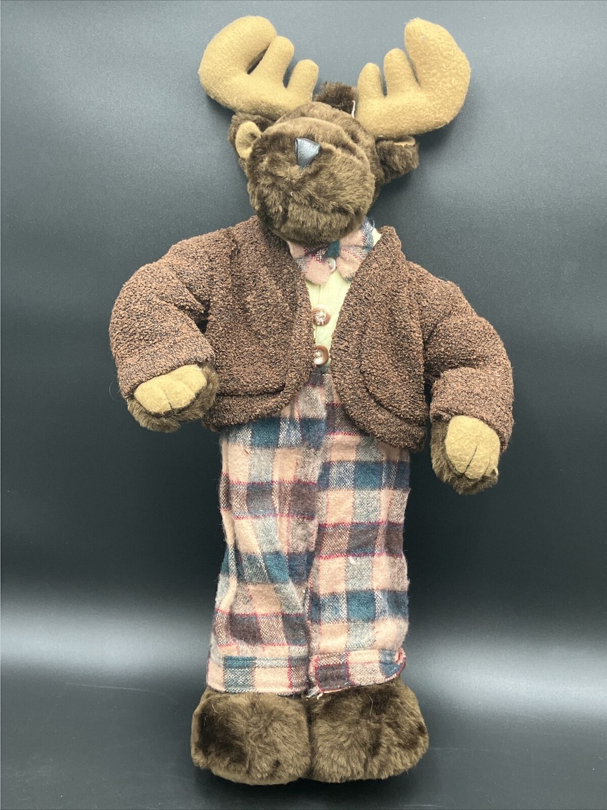 Vintage 22” Tall Moose Dressed In Gentleman Clothing. Wood And Wire Stuffed.