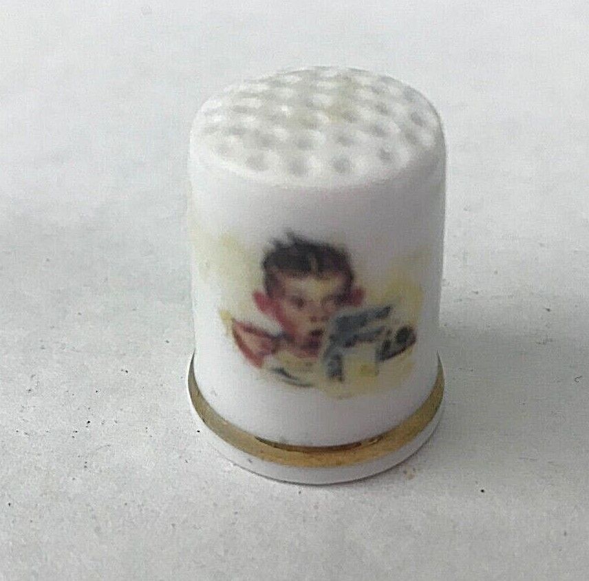 Vintage Norman Rockwell Day in the Life of A Boy Porcelain Sewing Thimble Japan 