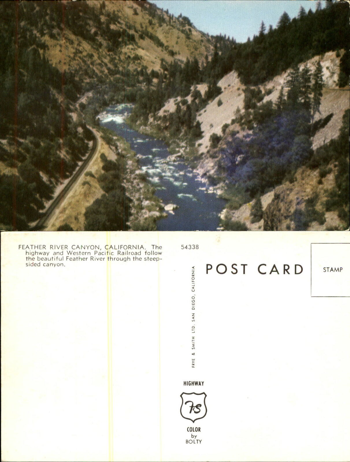 Feather River Canyon California CA aerial view mountains chrome unused postcard