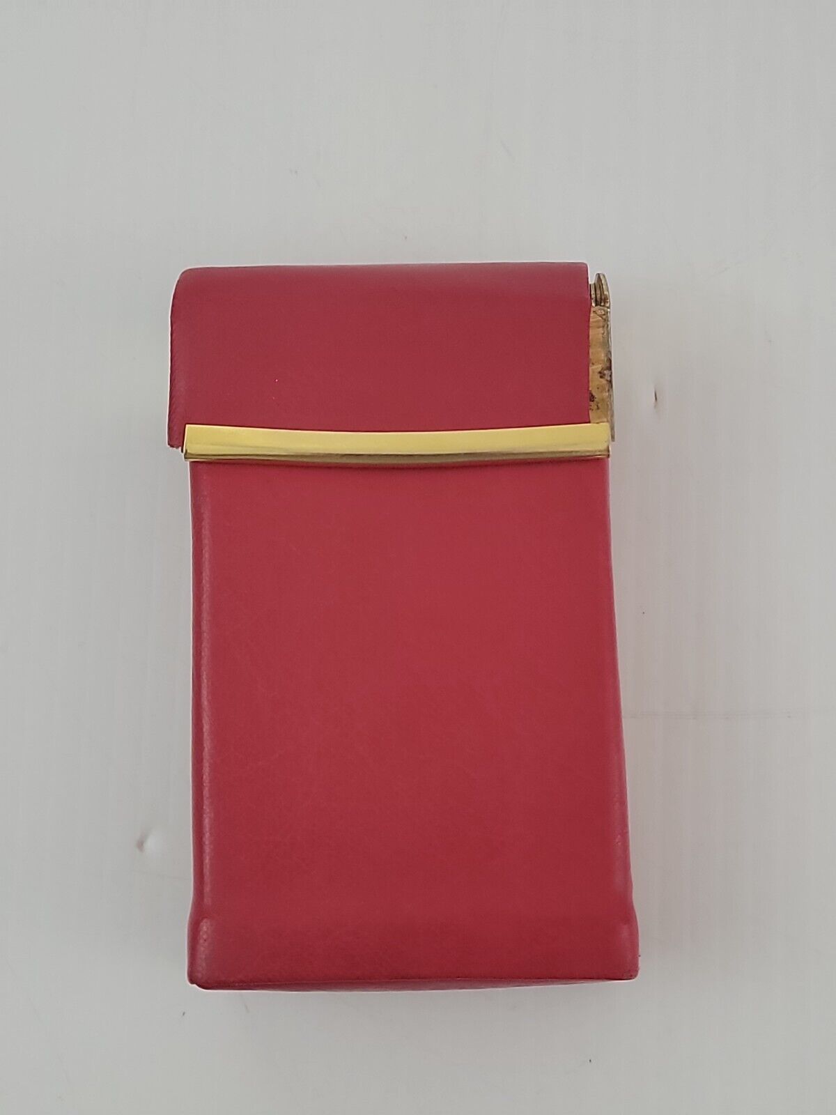 Vintage Red Leather Cigarette Case Brass Hinged Flip Cover Standard Pack Size
