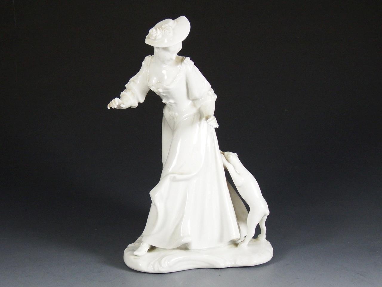 Nymphenburg Bustelli Porcelain Sculpture - Dog Biting Woman in Dress