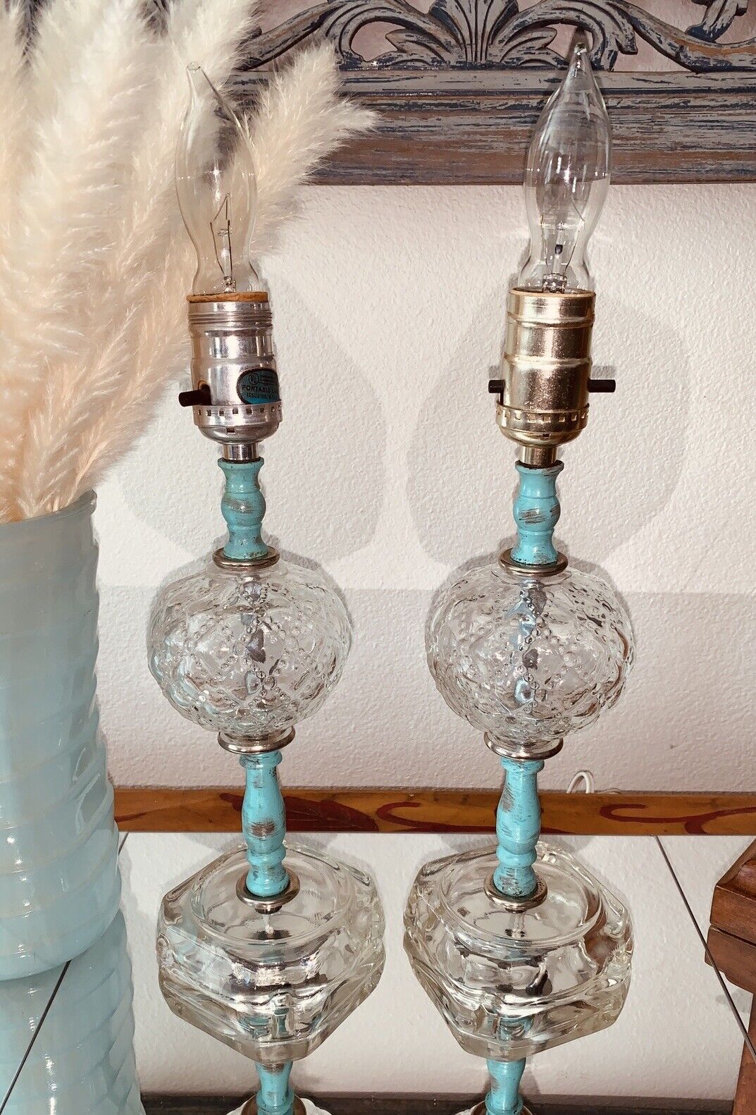 Pair Of Vintage Vanity Boudoir - Nightlight Glass Lamps