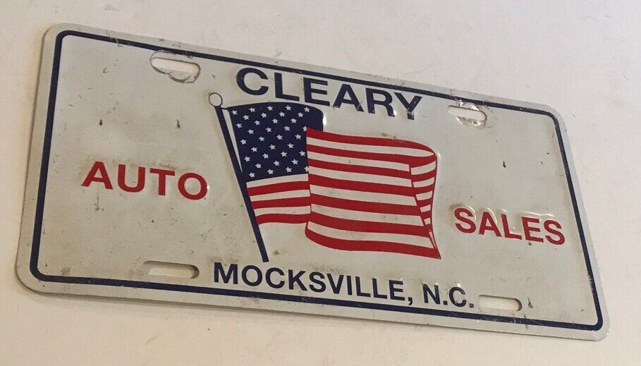 Vintage Cleary Auto Sales License Plate Mocksville N.c.