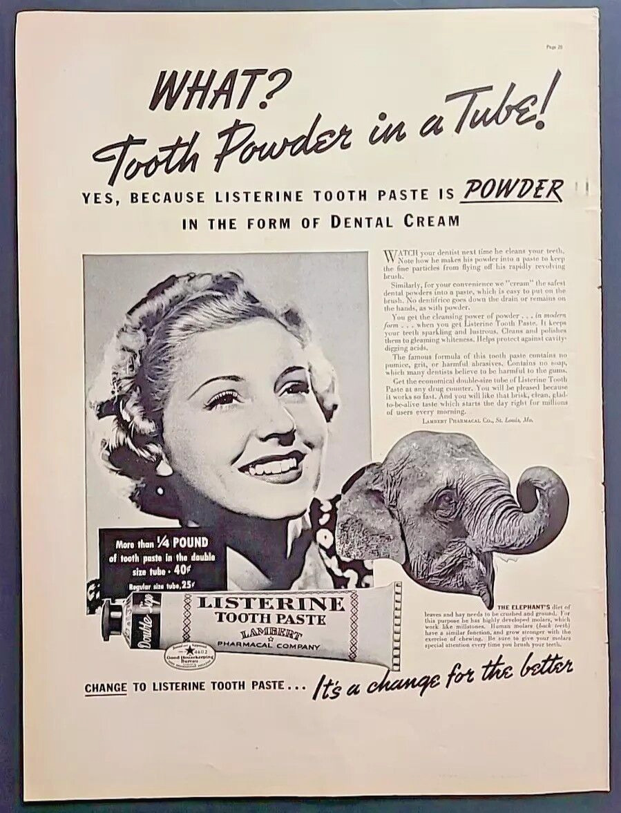 1937 Listerine Tooth Paste WHAT? Tooth Powder in a Tube Vtg 1930\'s Print Ad