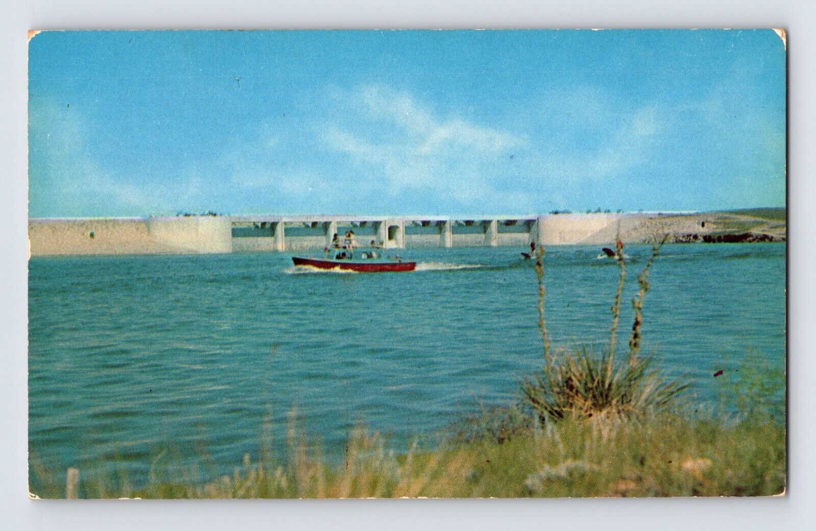 Postcard Nebraska Chase County NE Enders Dam Boat 1960s Unposted Chrome