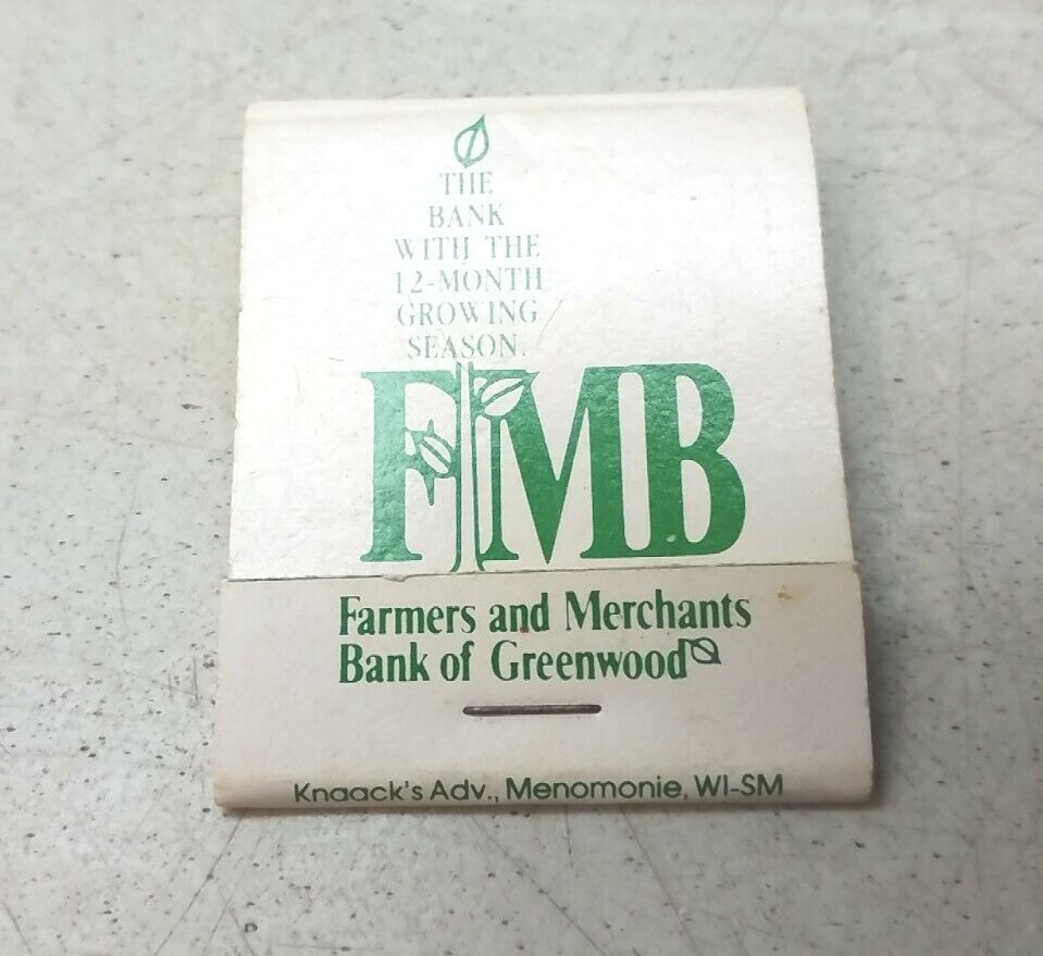 Farmers And Merchants Bank Of Greenwood Wisconsin Matchbook Vintage Advertising 